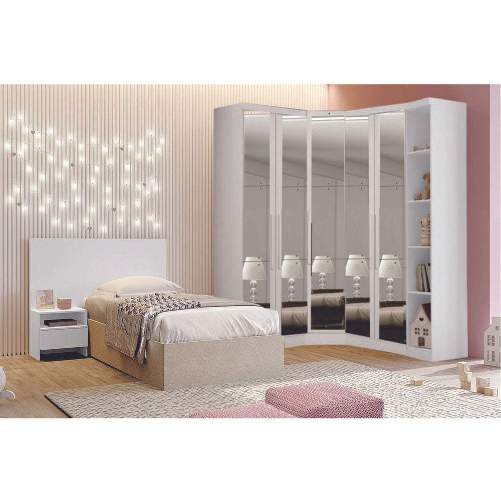 Modulado Closet Completo Espelhado 5 Portas 6 Gavetas - Rizon-Branco - Móveis Novo Horizonte