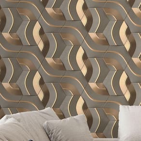 Papel de Parede 3D Auto Adesivo Geométrico Labirinto Fio Dourado decorativo Quarto Sala Cozinha 3m