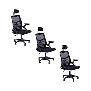Kit 3 Cadeiras de Escritório Diretor Relax Ergonômica Preto
