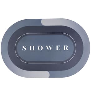 Tapete Antiderrapante absorvente Oval Lama de Diatomaceas 58x38cm Shower Cinza Escuro