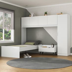 Cama De Solteiro Com Guarda Roupa E Mesa De Cabeceira Retrô Dublin Multimóveis Mp4033 Branca/Preta