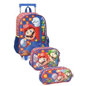 Kit Mochila Super Mario Rodas Escolar Com Lancheira e Estojo