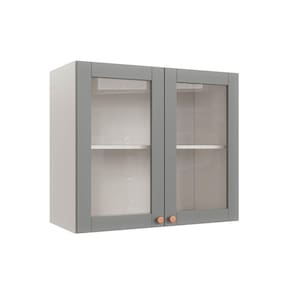 Armário Aéreo 2 Portas 80cm com Porta de Vidro Arizona Cabecasa Madeiramadeira Branco/Cinza