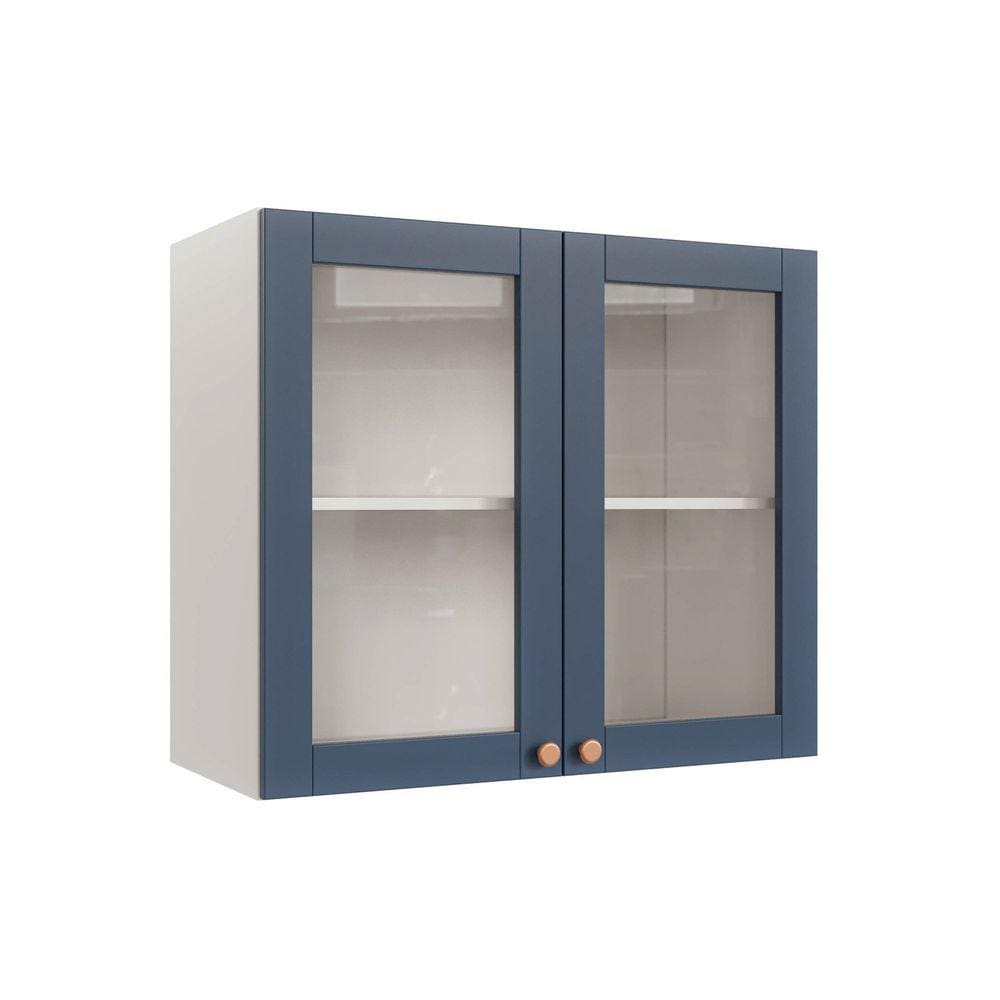 Armário Aéreo 2 Portas 80cm com Porta de Vidro Arizona Cabecasa Madeiramadeira Branco/Azul