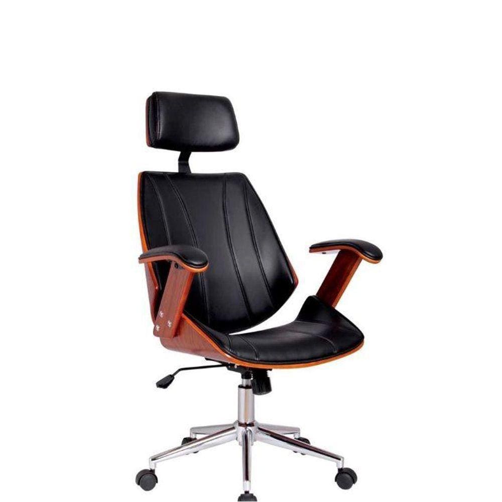 Cadeira Office Kopenhagen Presidente, Est. Madeira, B. Cromada, Estofada C/ Revest. PU