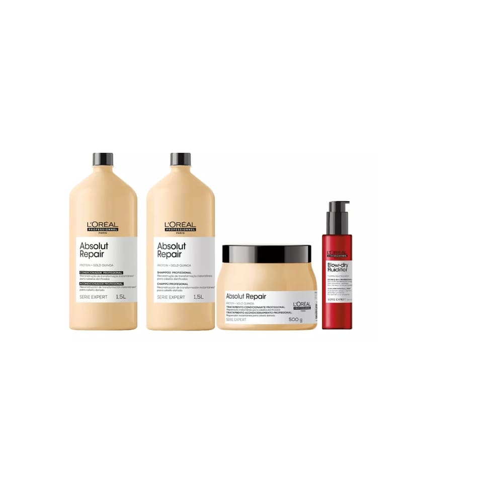 Kit L´Oréal Absolut Repair Shampoo 1,5L + Condicionador 1,5L + Máscara 500g + Blow-dry 150ml