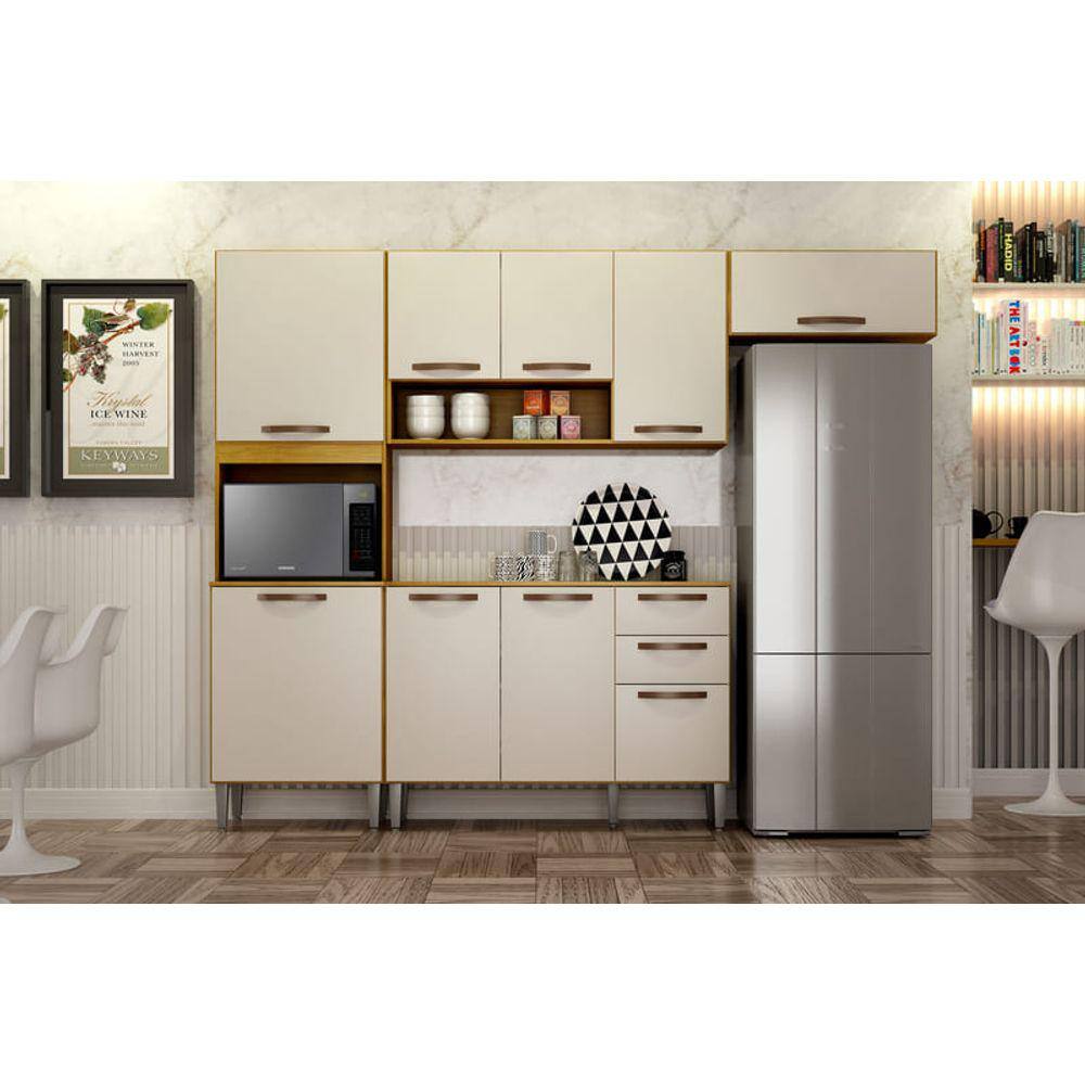 Cozinha Completa 4 Peças 9 Portas - Maísa-Cinamomo/Off White - CHF Móveis