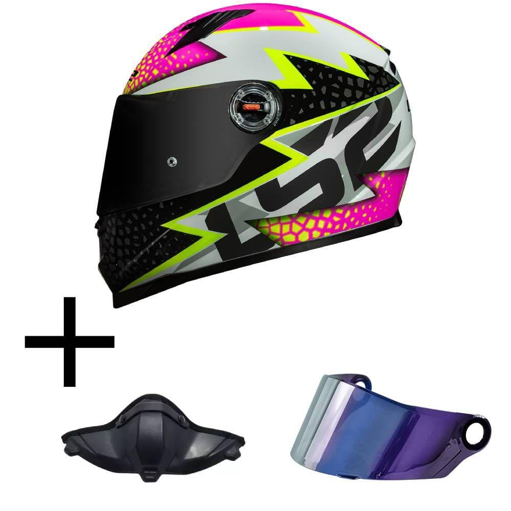 Capacete LS2 FF358 Speedy Rosa Mais Viseira Camaleão E Narigueira Alta Hjc
