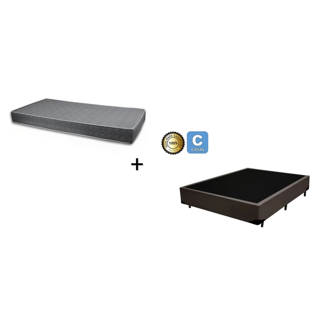 Cama Box Viúva Sintético Marrom 128 com Colchão Boston Bello Box - 100% Espuma - D33 Cinza