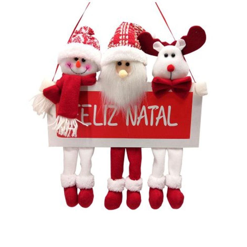 Placa Feliz Natal Rena/Papai Noel/Boneco De Neve Xadrez/Vm 34X42cm