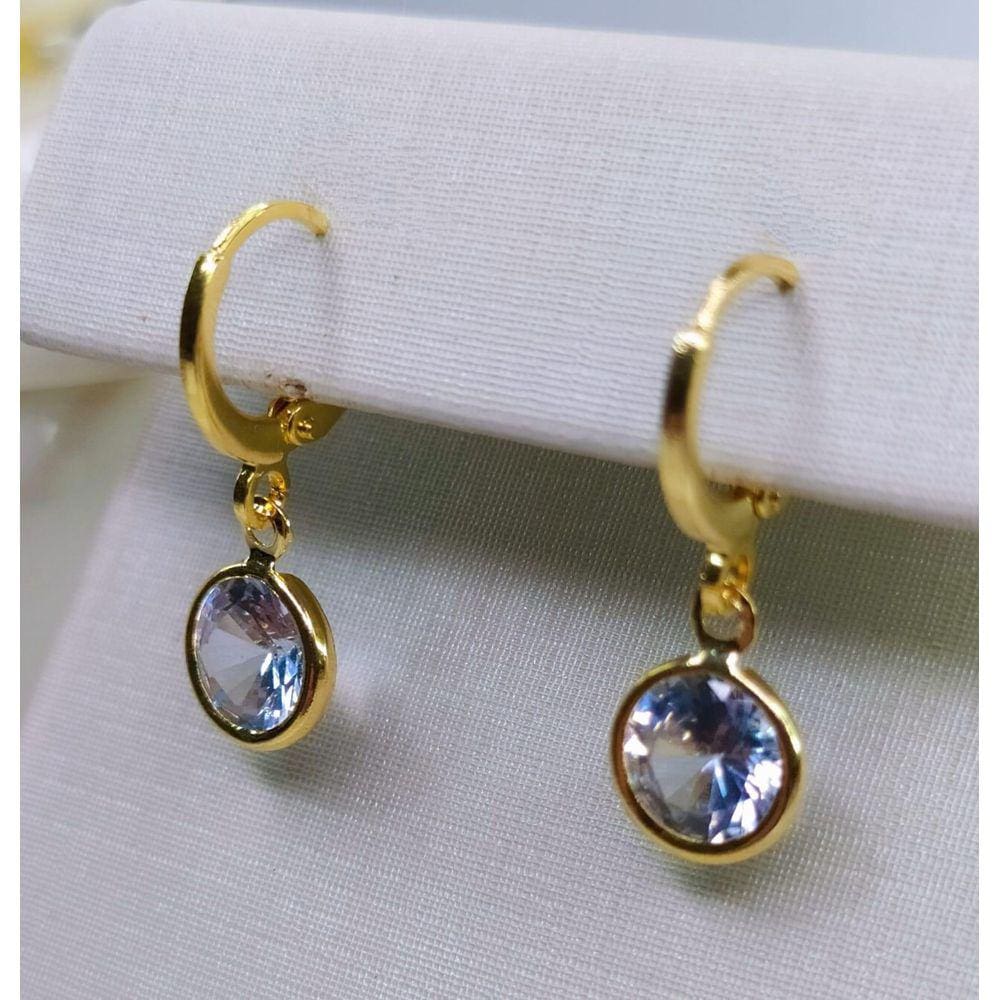 Argola Click Zircônia Cristal Ponto de Luz Ouro 18k - Sarah Jóias