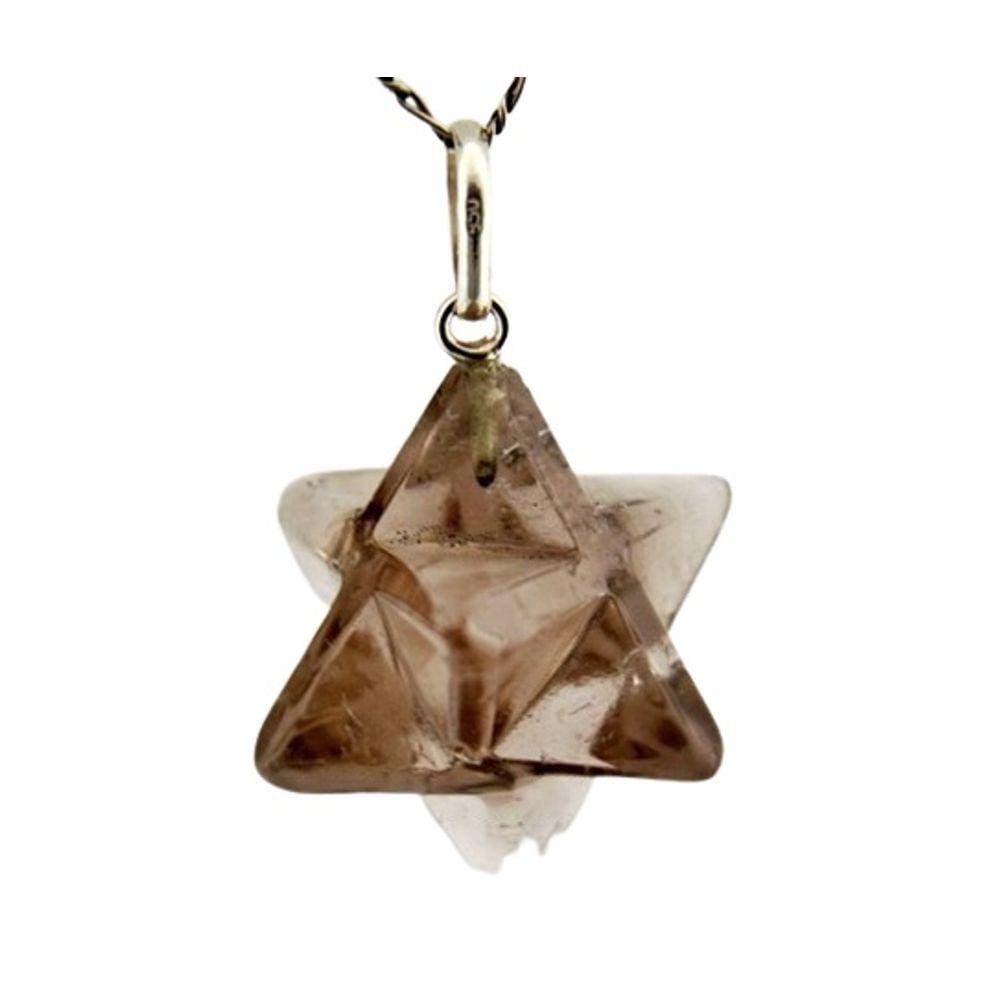 Colar Merkaba Pedra Quartzo Fumê Extra Natural Prata 950