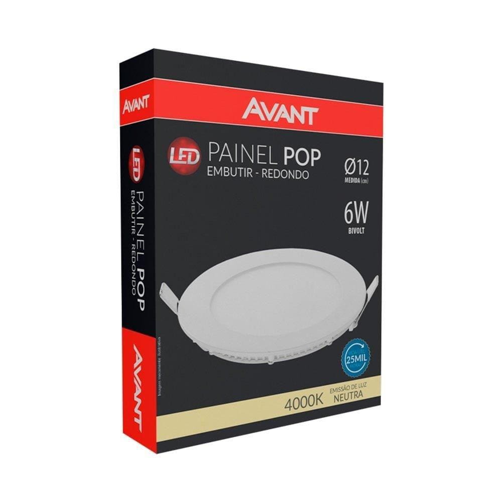 Plafon Painel LED Avant Redondo Embutir | 3K, 6W, 12cm, 360 Lúmens