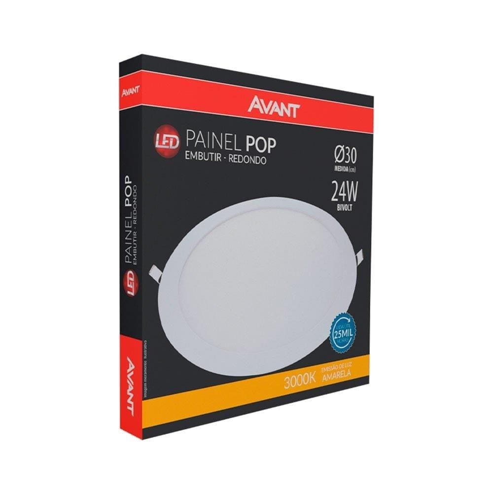 Plafon Painel LED Avant Redondo Embutir | 3K, 24W, 30cm, 1680 Lúmens