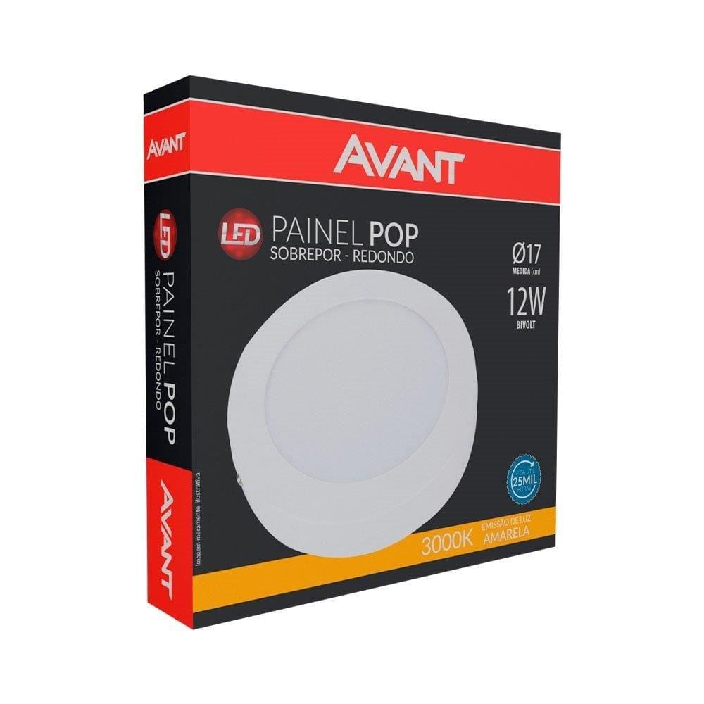 Plafon Painel LED Avant Redondo Sobrepor | 3K, 12W, 17cm, 720 Lúmens
