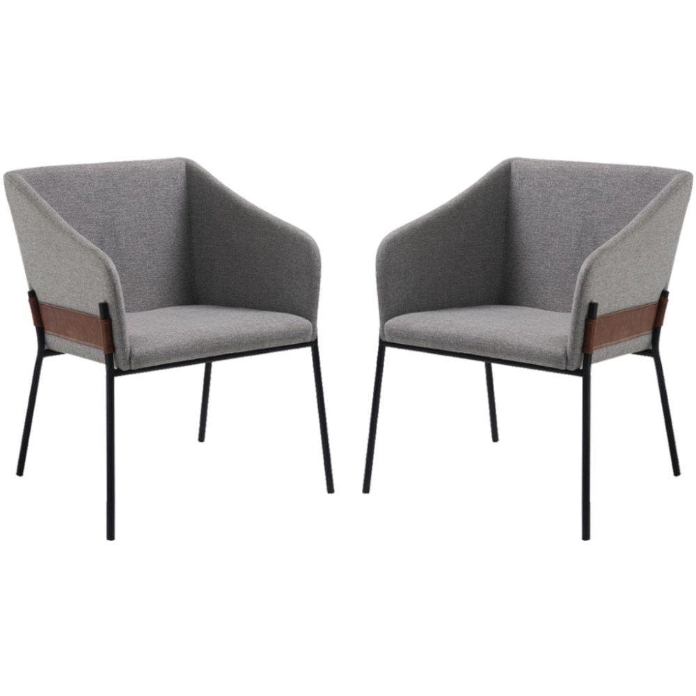 Kit 2 Poltronas Decorativas Base Aço Preto 7042 Linho Cinza Dmobiliario