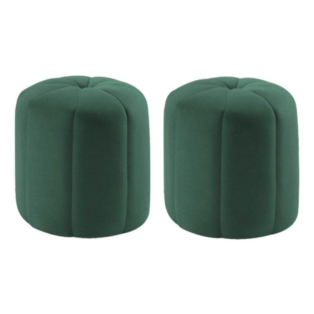 Kit 2 Puff Puf Para Sala P09 Veludo Verde Dmobiliario