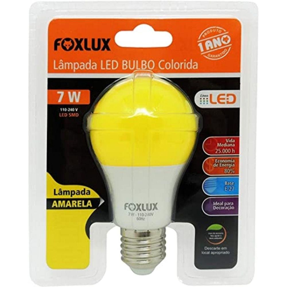 Lampada Led Bulbo 7W Amarela Biv Foxlux