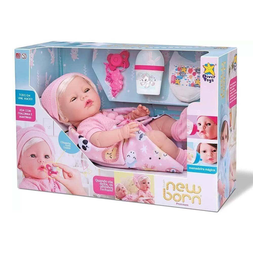 Boneca Diver New Born Premium Menina C/Cabelo