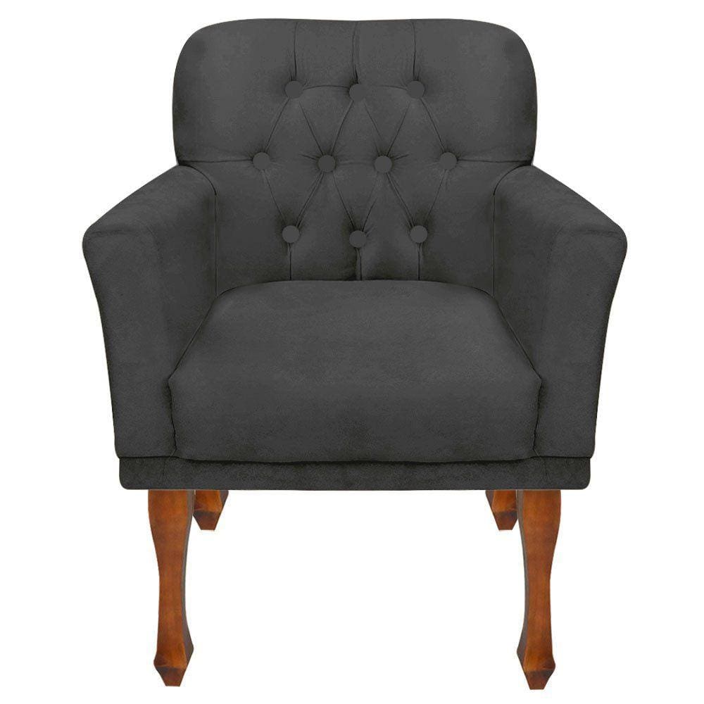 Poltrona Decorativa Retro Capitonê Bia Cinza Escuro