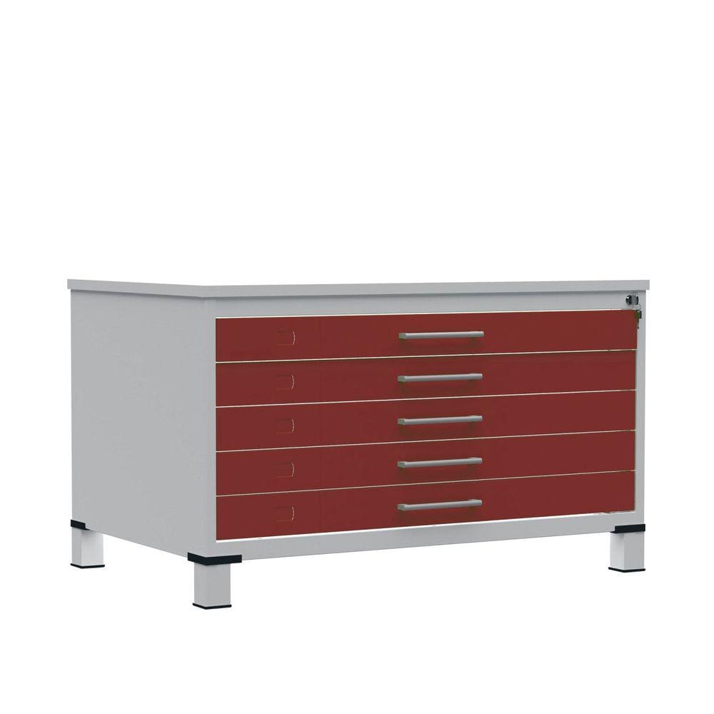 Mapoteca de Aço com 05 Gavetas Cinza/Vermelho