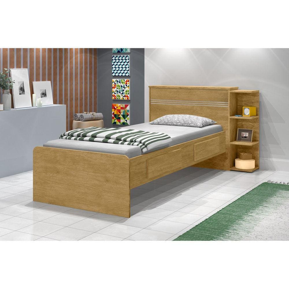 Cama Solteiro com Baú 2 Gavetas Jade Marrom