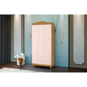 Guarda-roupa Lara 3 Portas 2 Gavetas Marrom/Rosa