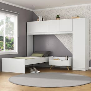 Cama De Solteiro Com Guarda Roupa E Mesa De Cabeceira Retrô Dublin Multimóveis Mp4033 Branca/Natural