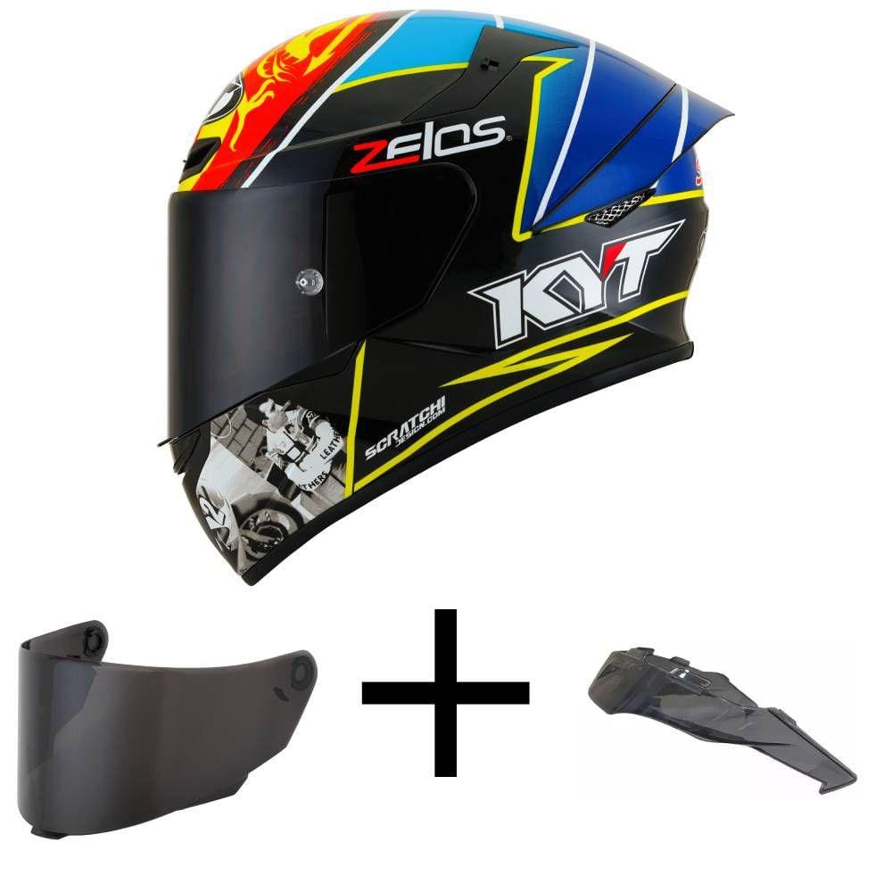 Capacete KYT TT Course Xavier Simeon Azul Mais Viseira Fumê e Spoiler Fumê
