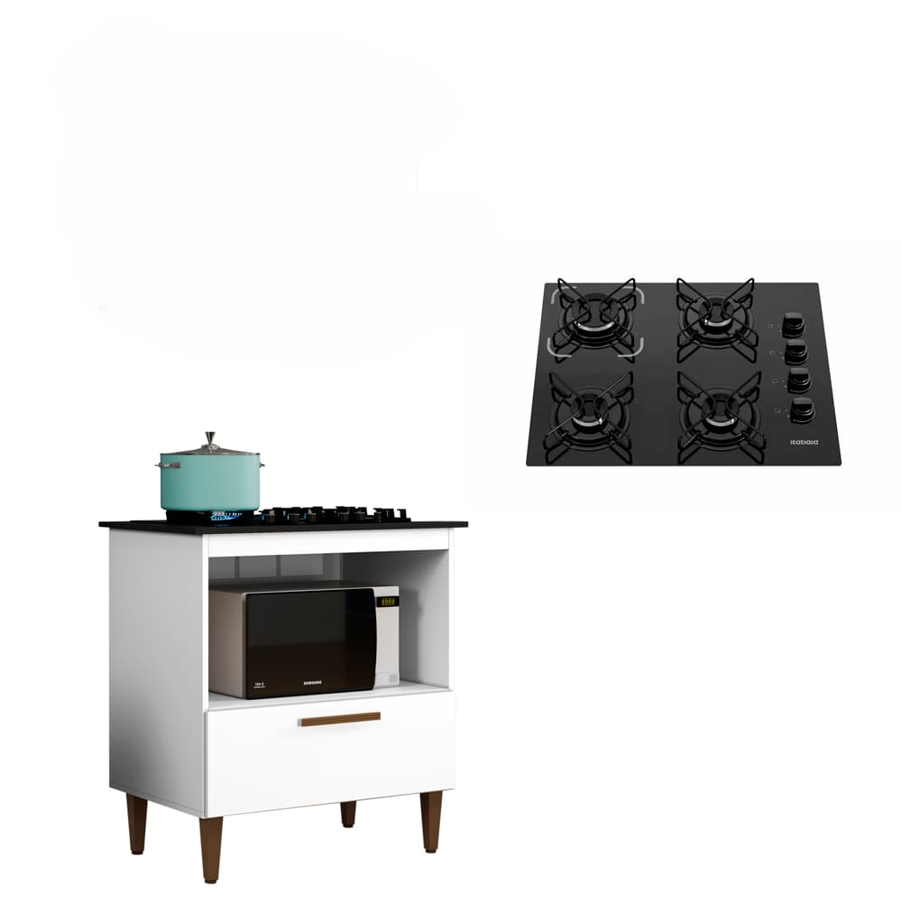 Kit Balcão Cooktop Itatiaia 1 Porta com Fogão Cooktop 4 Bocas