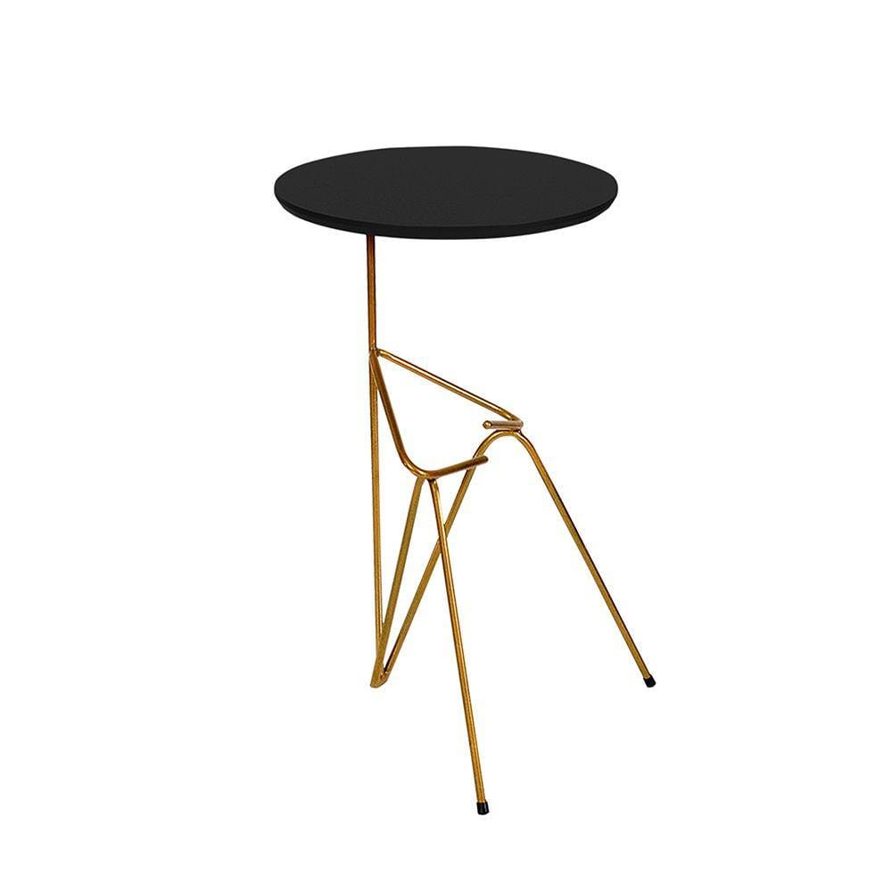 Mesa De Canto Lateral Mesinha Bambino Dourado - Preto