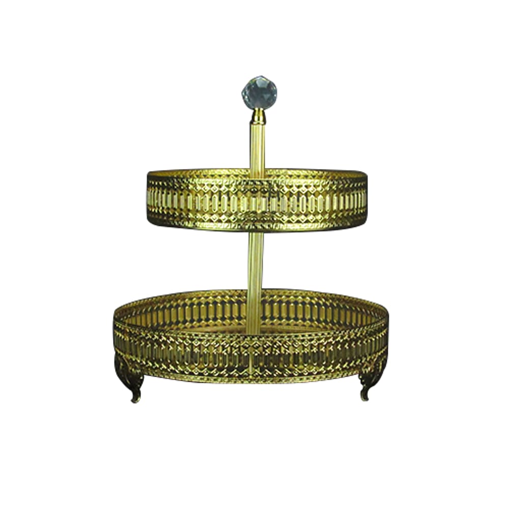 Doceira Turca Redonda de 2 andares em Metal Dourado - 28894