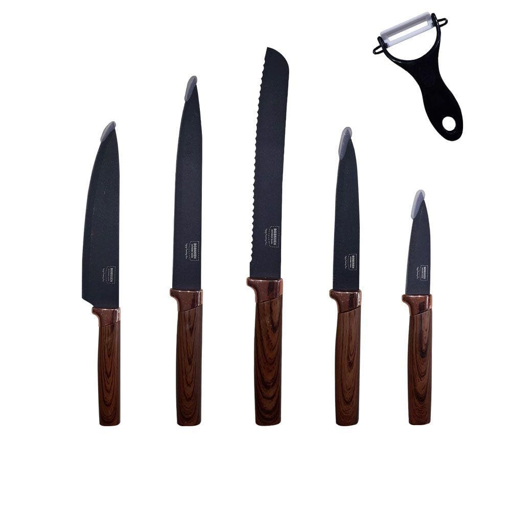 Conjunto de Facas com Base EstiloMadeira - 6 Peças - 33084