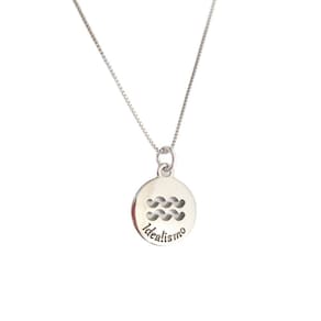 Colar Zodiac Aquário Banhado Platina Pedra Azul - 16mm