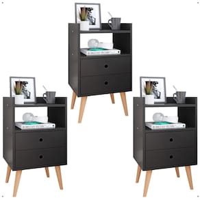 Kit 3 Mesas Cabeceira Dream Jogo Mesinha Decorativa Lateral Cama Decoração Quarto Casal Solteiro - Preto - RPM Móveis