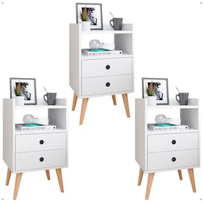Kit 3 Mesas Cabeceira Dream Jogo Mesinha Decorativa Lateral Cama Decoração Quarto Casal Solteiro - Branco - RPM Móveis