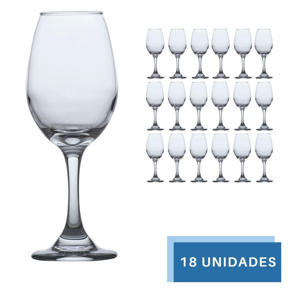 Conjunto 18 Taças de Vidro 365ml VINHO TINTO ÁGUA Cristal