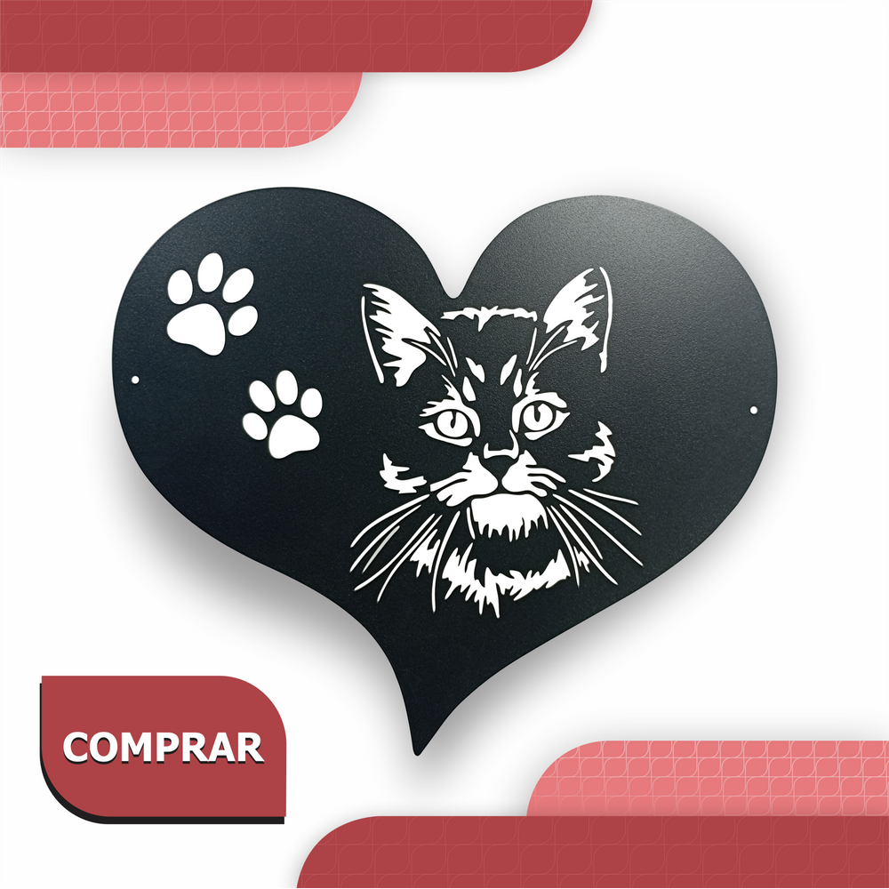 Quadro  Gato Coração  32x38 Preto Lixa