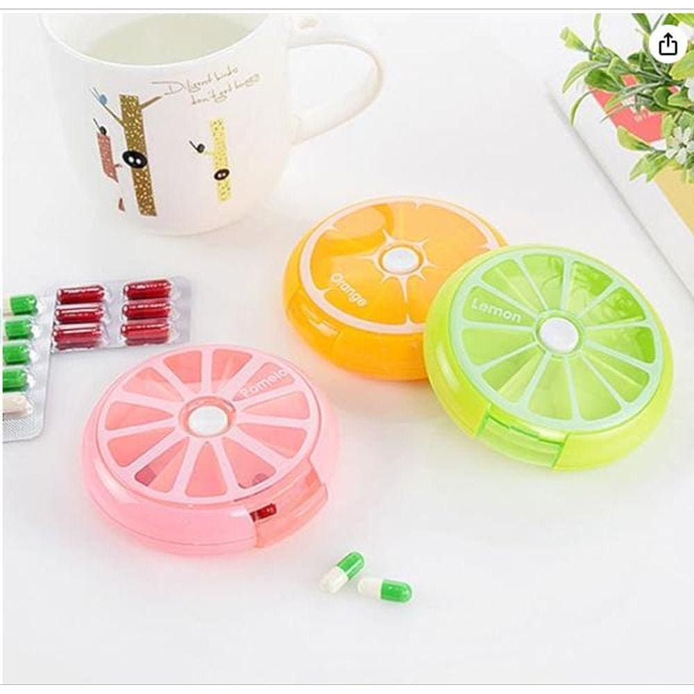 Porta Comprimido Com 7 Compartimentos Frutas Giratório