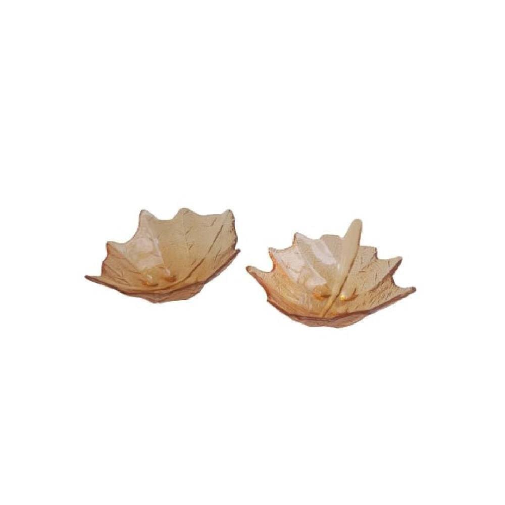 Molheiras Folha Vidro Amarelo 5x12x10cm 75g 2 peças