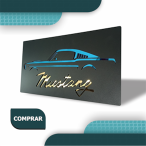 Quadro Mustang 23x45 Cm Preto / Azul Esp / Dourado