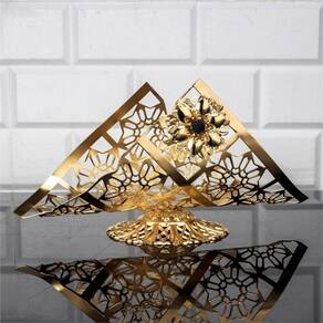 Porta Guardanapo Floral Triângulo Ouro - 26x9x12cm - 28876