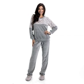 Pijama de frio em plush com detalhe de oncinha Mescla