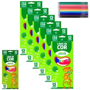 Kit 6 Caixas Lápis Eco Leo&Leo 12 Cores Sextavado