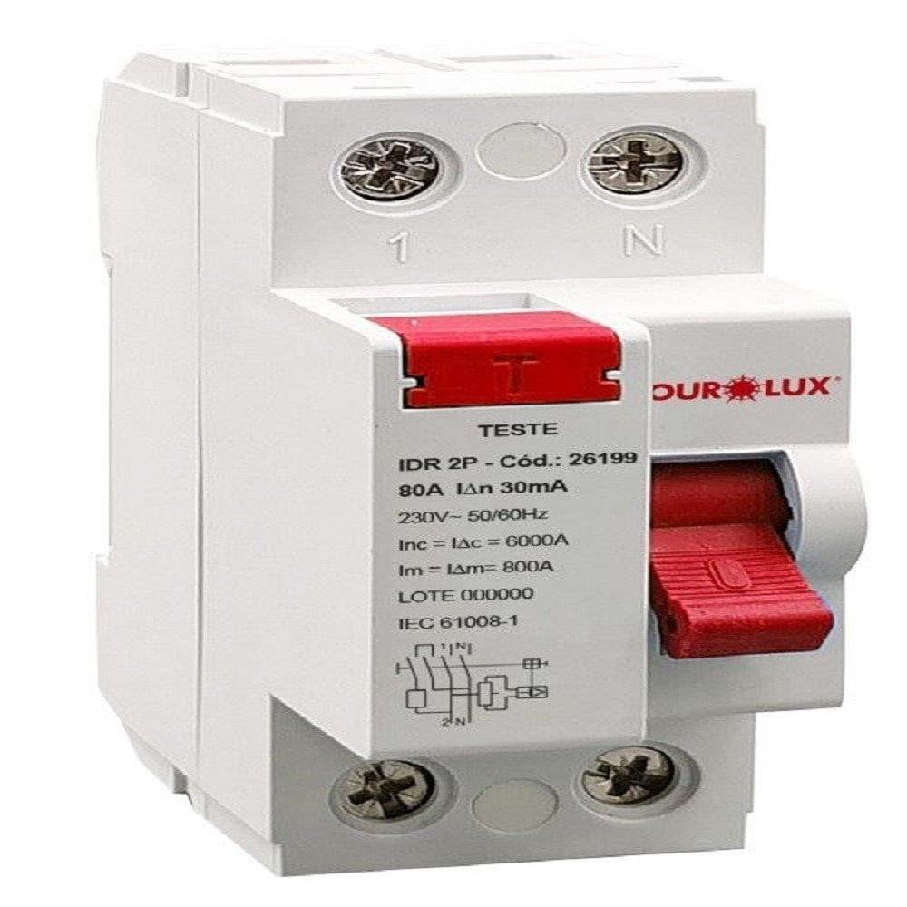 Dispositivo Idr Interruptor Diferencial Residencial Ourolux Din 2P 80A 30Ma Branco
