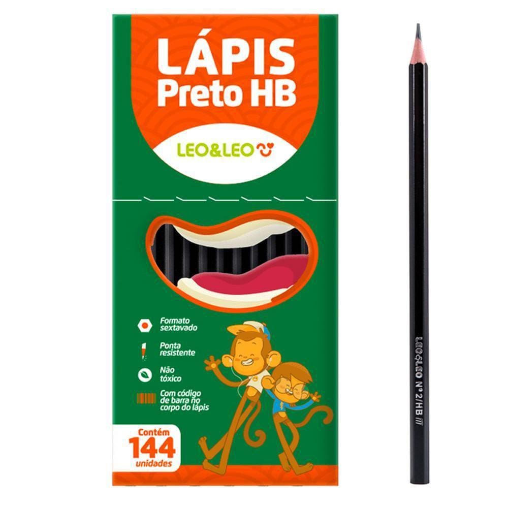 Lápis Sextavado 144 Unidades HB Atóxico - Corpo Preto