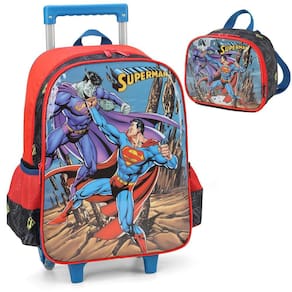 Kit Mochila Rodinhas Lancheira Luxcel Superman Azul