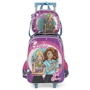 Kit Mochila Rodinhas Lancheira Luxcel Barbie Roxo