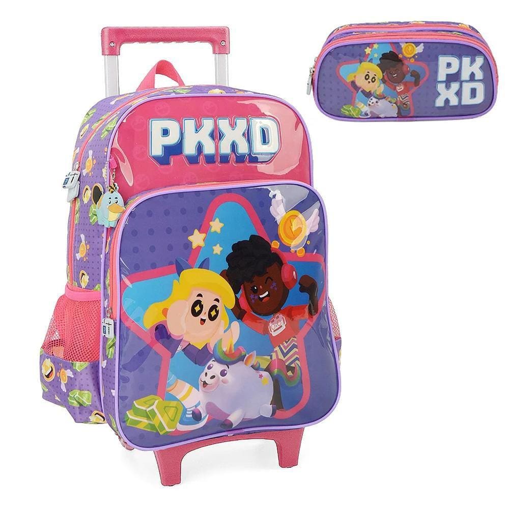 Kit Mochila de Carrinho e Estojo Duplo Luxcel PKXD Lilás