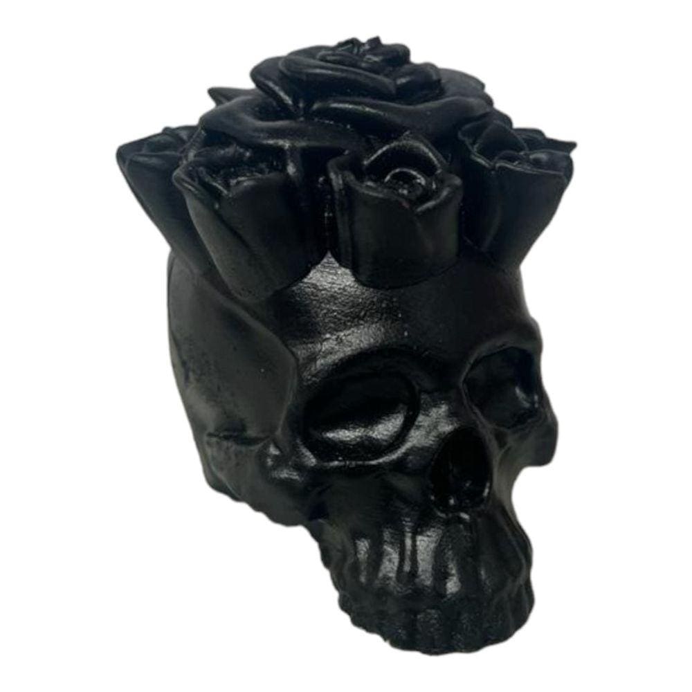 Escultura Crânio Rosa Caveira em Resina 8,5 cm Preto